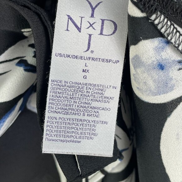 Nydj Womens Large Blue White Black Floral Tie Neck Blouse Long Sleeve Shirt Top - Picture 5 of 11